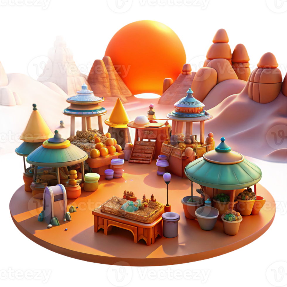 wonderful creative A Bustling Marketplace on a Distant high quality png