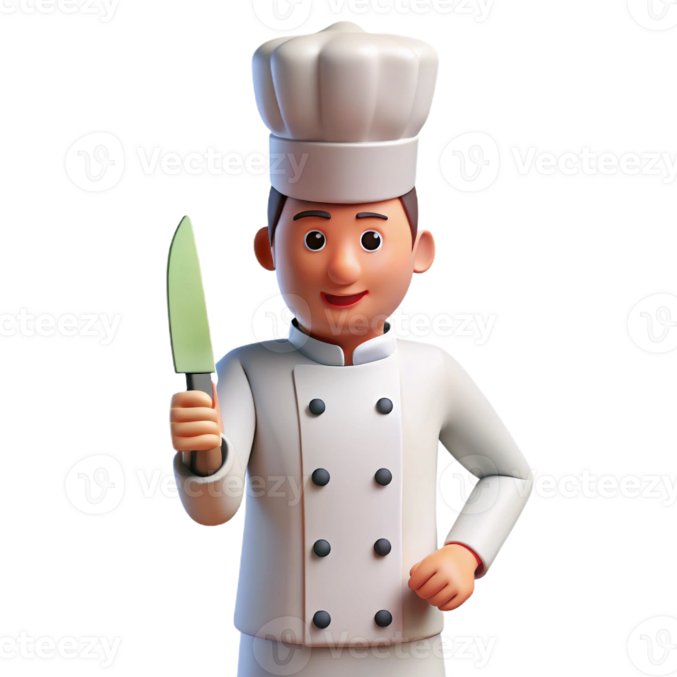 enchanting artistic Chef in uniform holding a knife with Transparent Background premium png