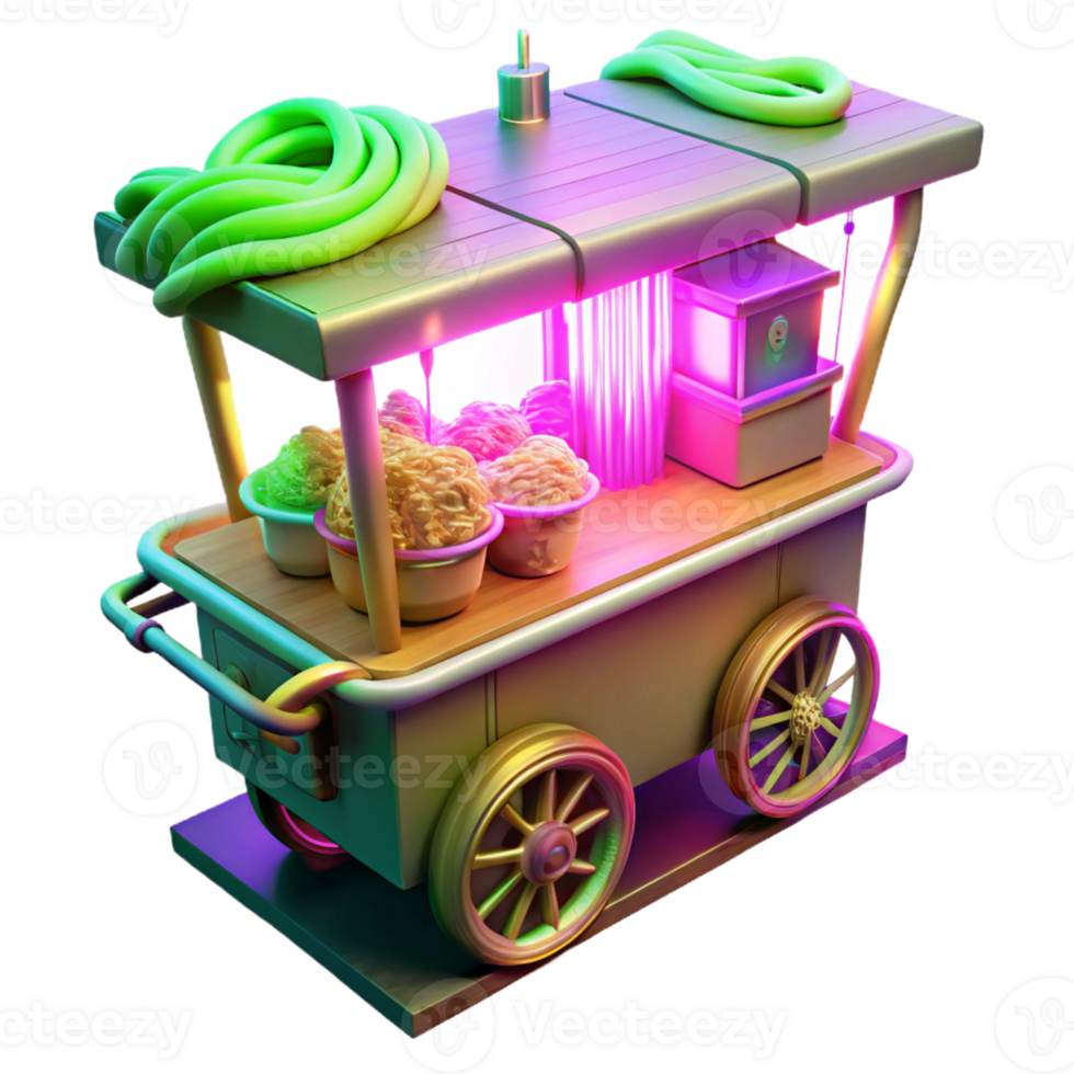 elegant vintage Cyberpunk Street Vendor Selling Glowing detailed png
