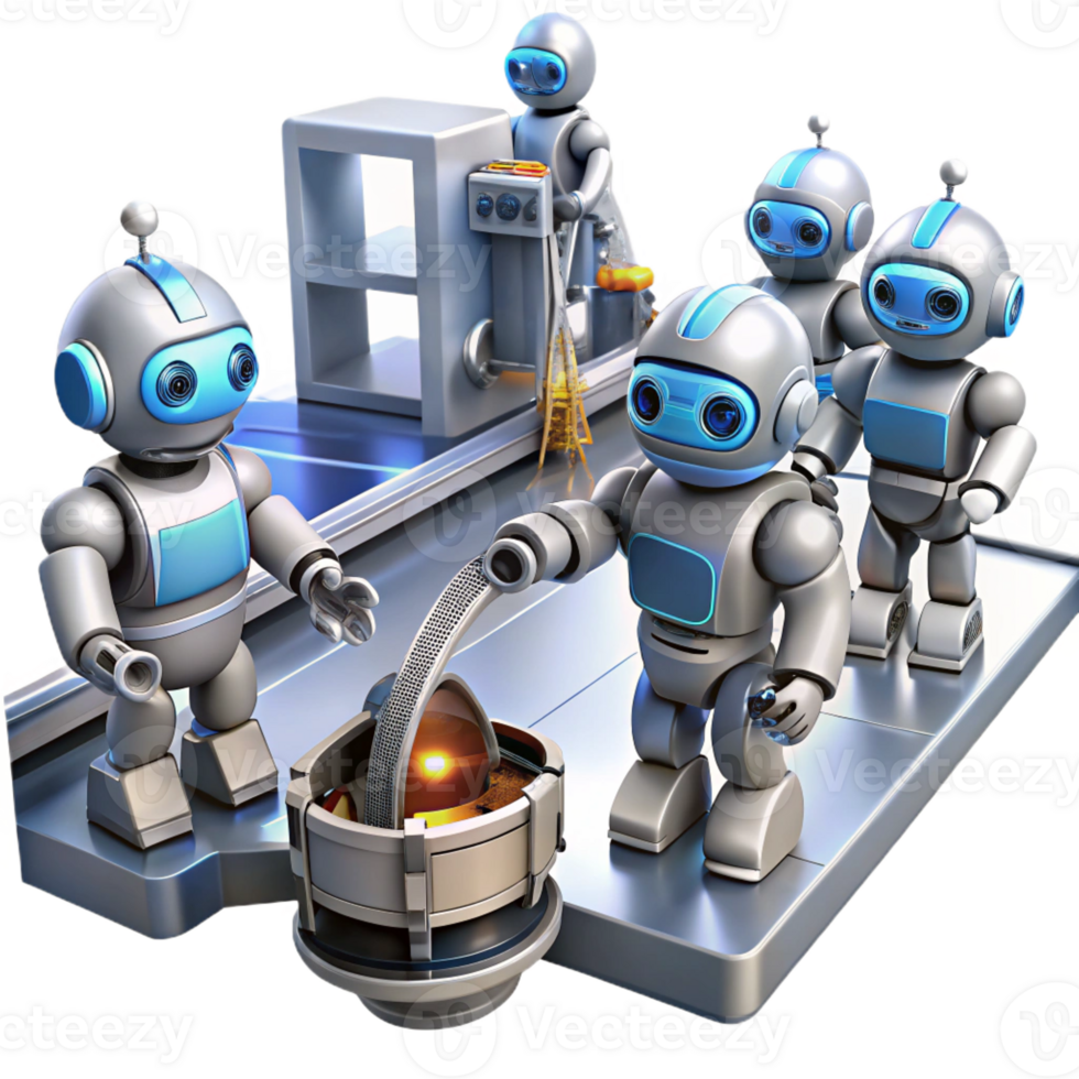magnificent contemporary A Group of Robots Working in a Futuristic professional png