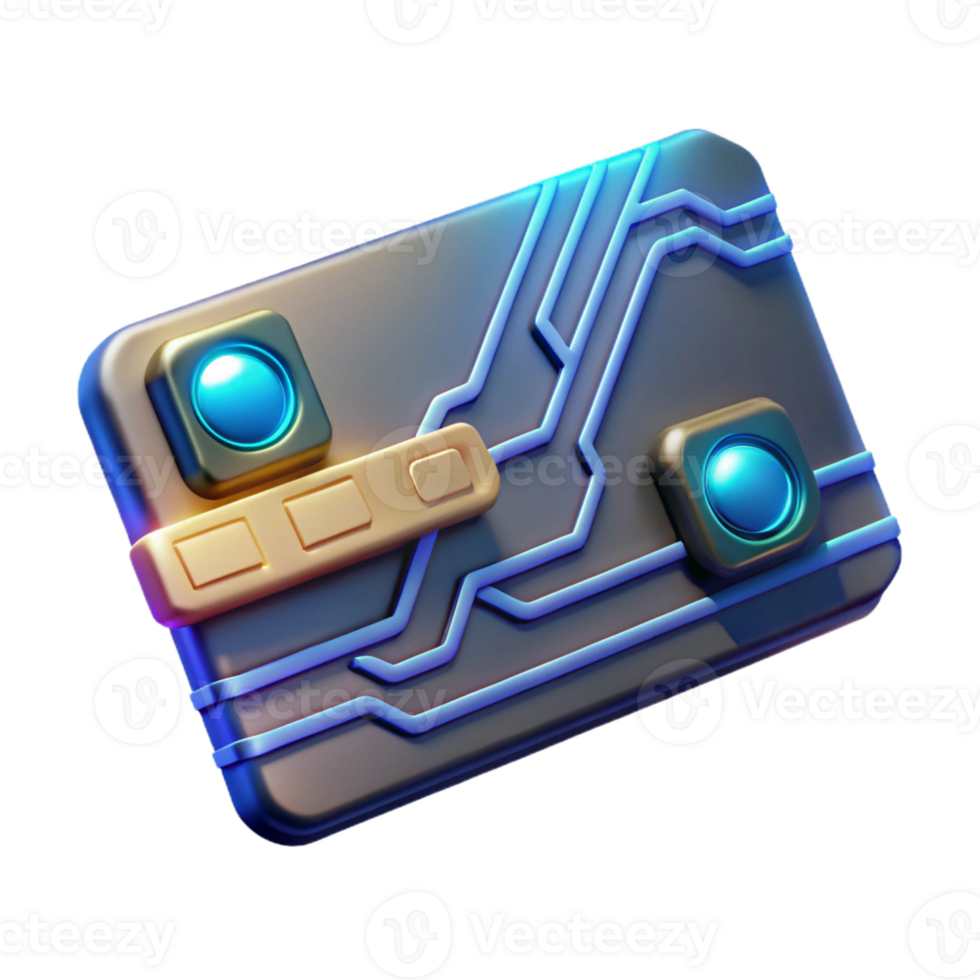 reflective impressive Sci-fi keycard, glowing circuitry, digital display with Transparent Background genuine png