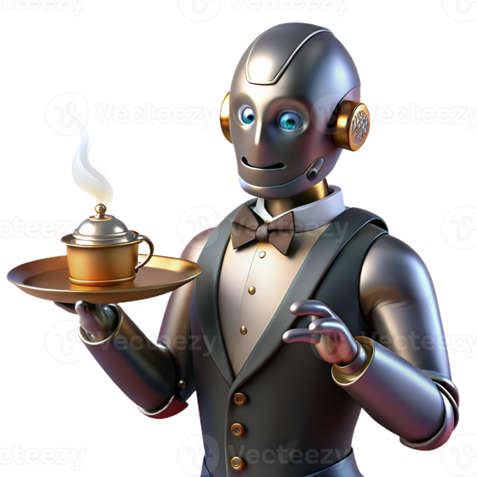magnificent modern A Steampunk Robot Butler Holding a Silver professional png