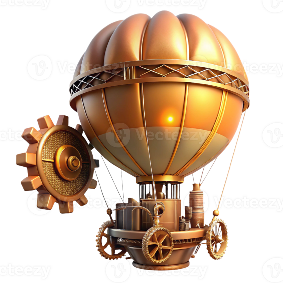 dramatic rustic A Steampunk Hot Air Balloon with a 4K png