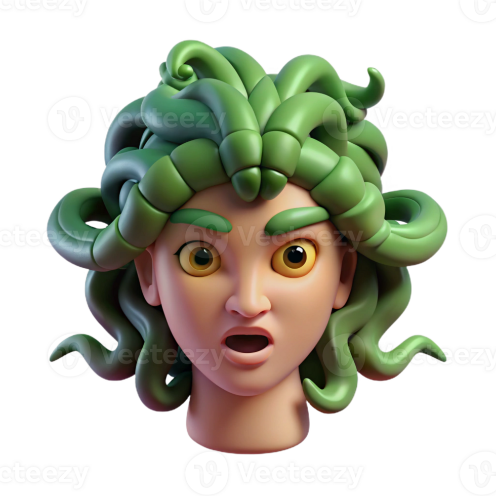 gorgeous memorable Medusa, Gorgon, snake hair, terrifying gaze with Transparent Background png