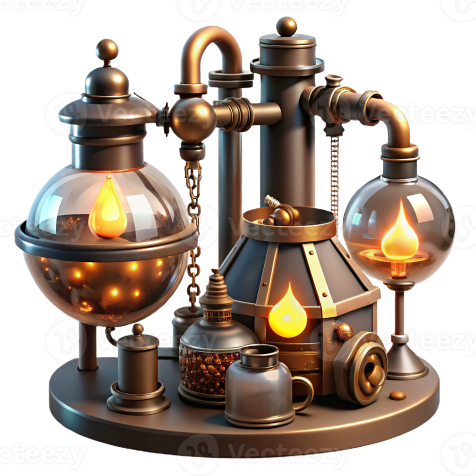 dramatic vintage A Steampunk Laboratory with Bubbling 4K png