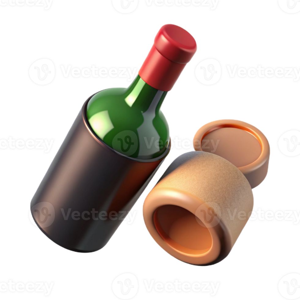 extraordinary tranquil mid-century Isolated cutout, single cork, wine bottle, photorealistic render, ultra-detailed with Transparent Background artisan png