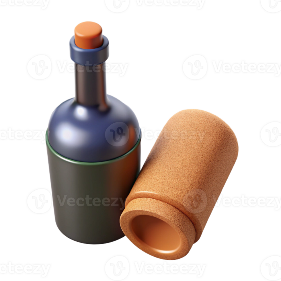 joyful stunning Isolated cutout, single cork, wine bottle, photorealistic render, ultra-detailed with Transparent Background high quality png