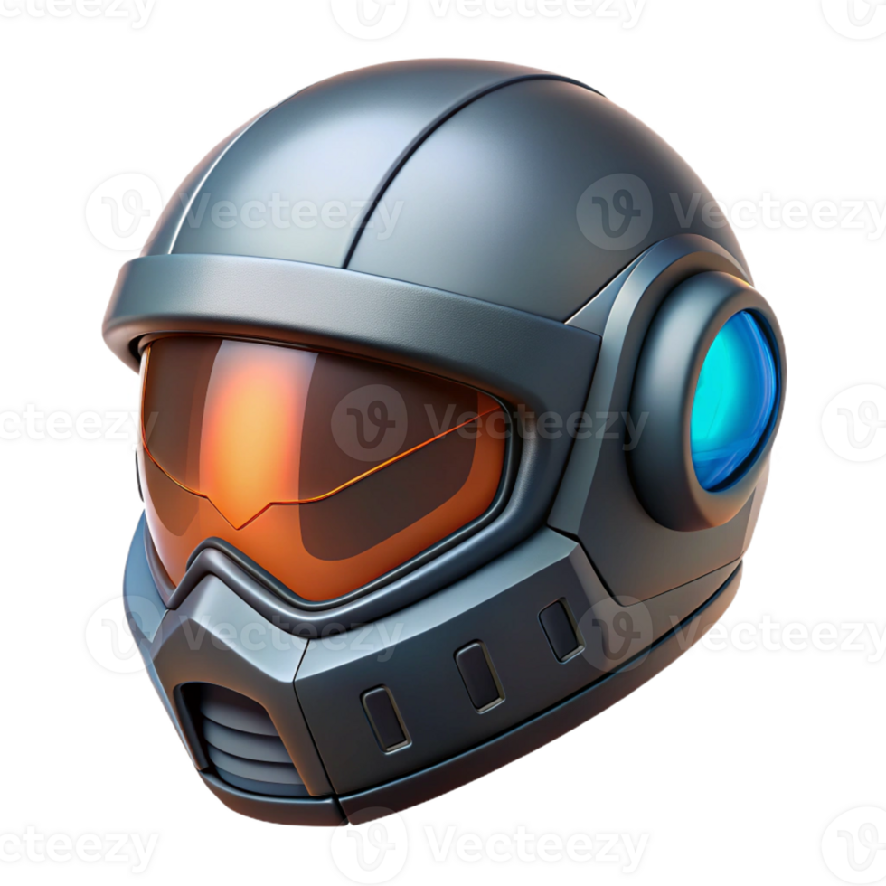 fascinating contemporary Concept art style, isolated cutout of a futuristic, armored motorcycle helmet with integrated HUD with Transparent Background original png