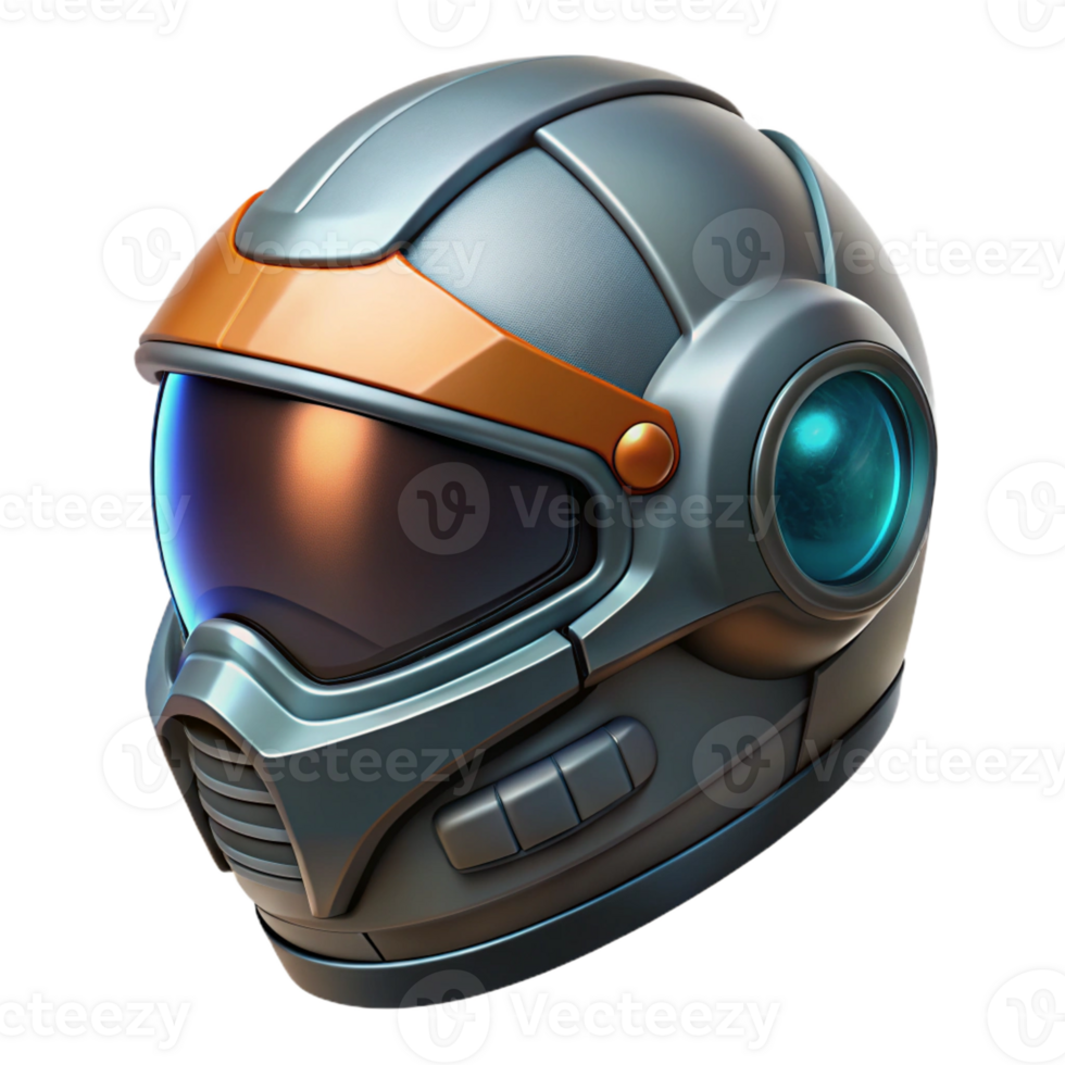 notable organic Concept art style, isolated cutout of a futuristic, armored motorcycle helmet with integrated HUD with Transparent Background top-tier png