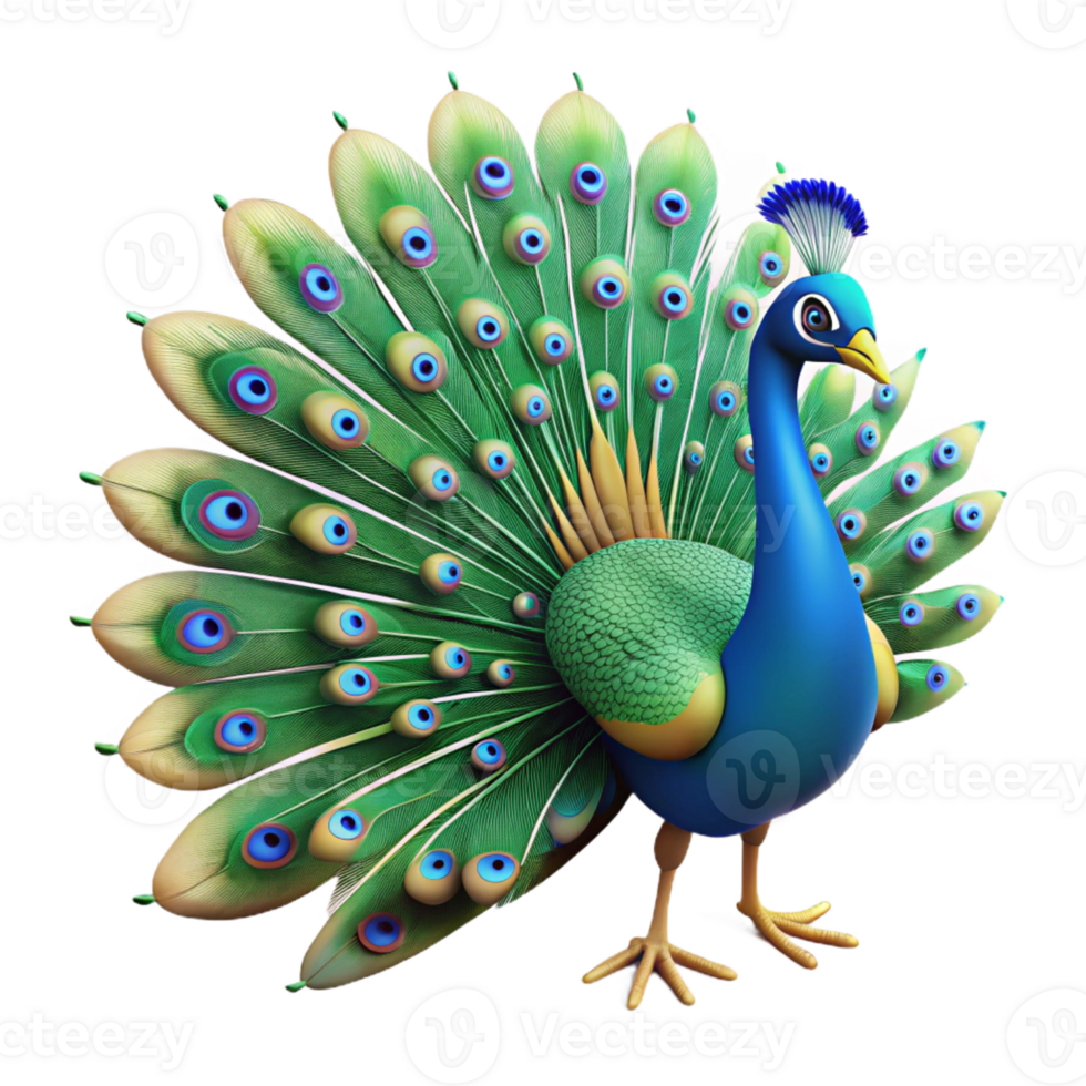 tranquil enchanting Peacock, male, tail feathers displayed, with Transparent Background high quality png