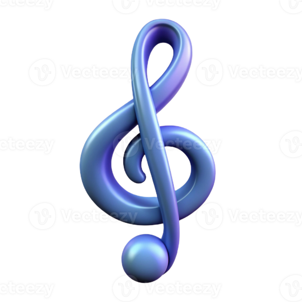 celebrated abstract Concept art style, isolated cutout of a single, abstract, treble clef with Transparent Background original png