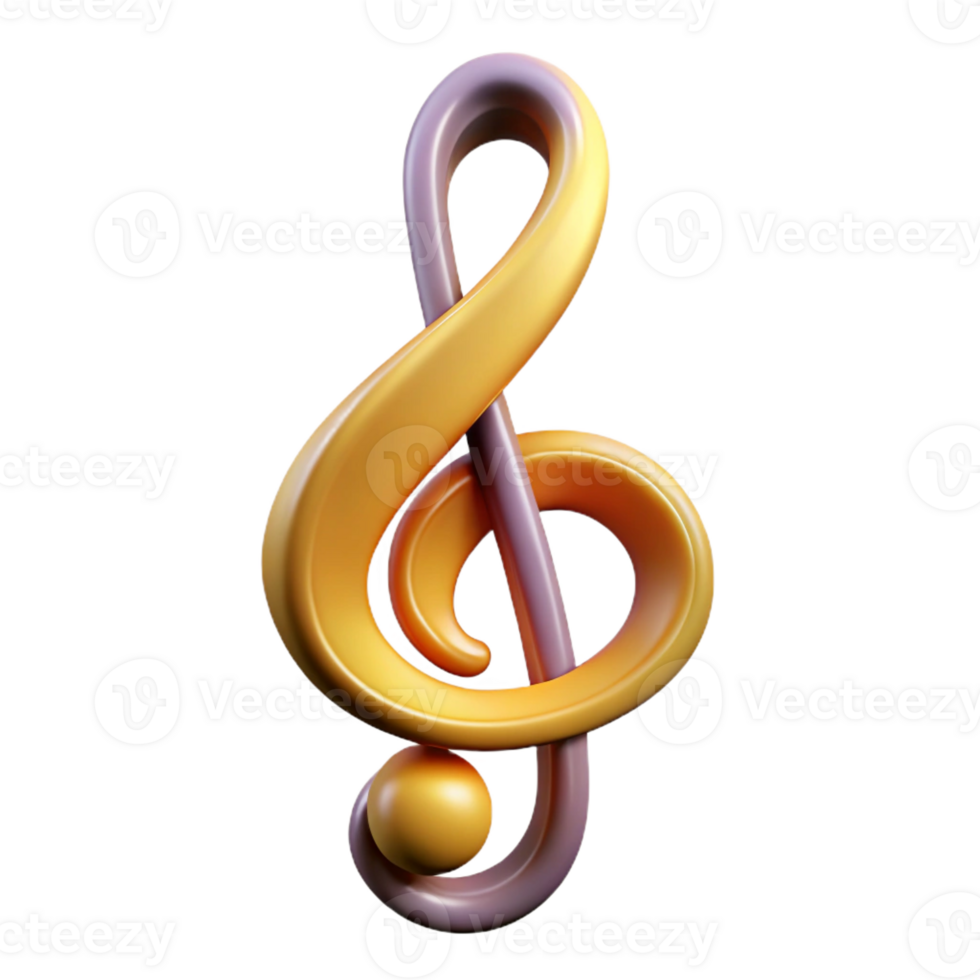 vibrant acclaimed Concept art style, isolated cutout of a single, abstract, treble clef with Transparent Background png