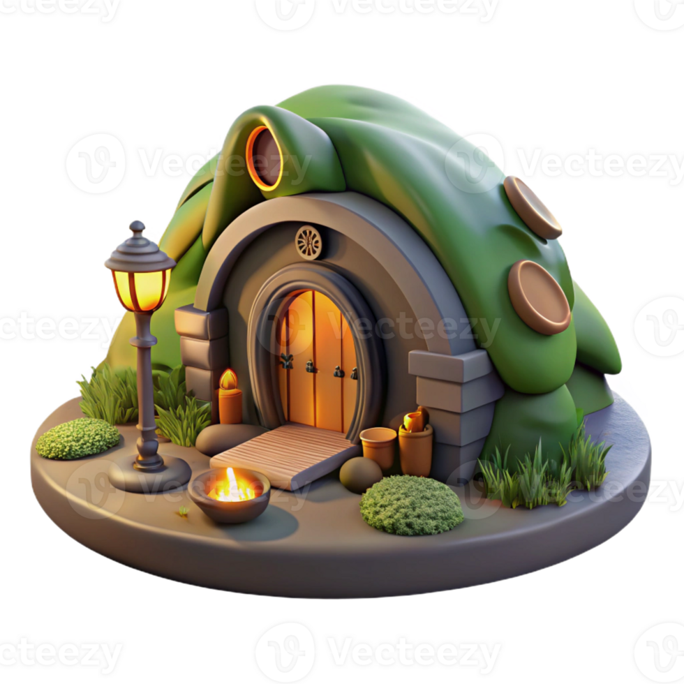 vibrant traditional A Cozy Hobbit Hole Built Into a Hillside high quality png