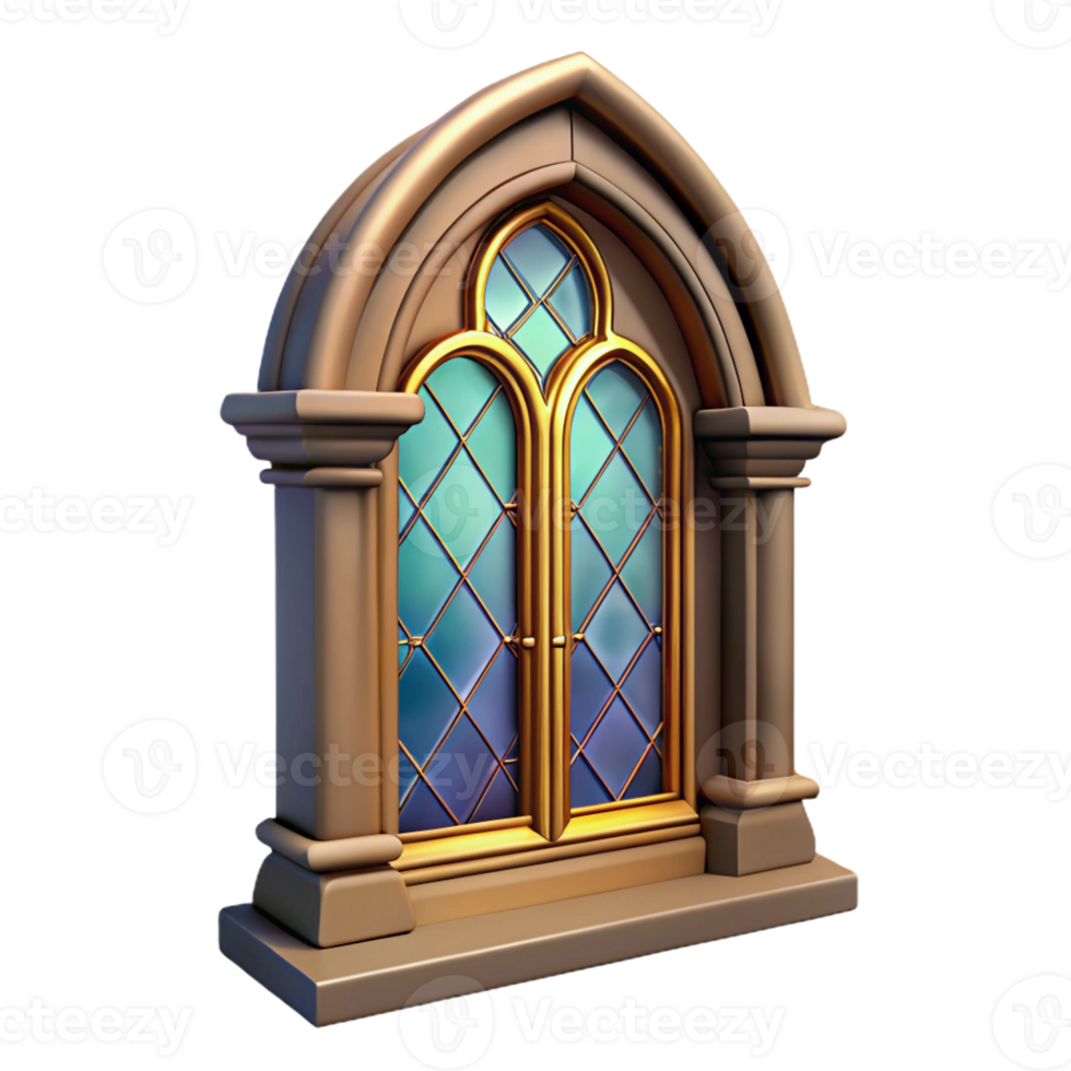 majestic playful creative Victorian window frame, intricate details, stained glass with Transparent Background exclusive png