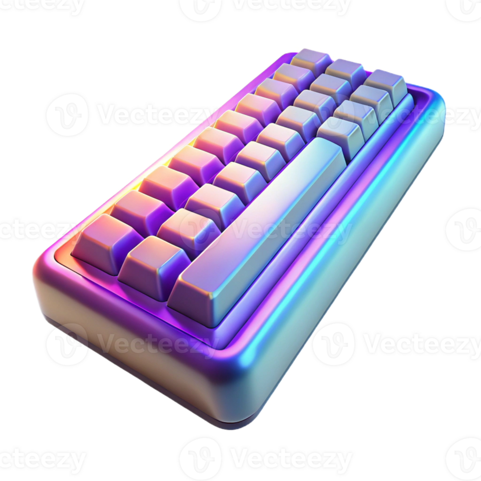 vibrant standout Photorealistic, ultra-detailed, hyper-specific professional render of a single, isolated, futuristic holographic keyboard, isolated cutout with Transparent Background png