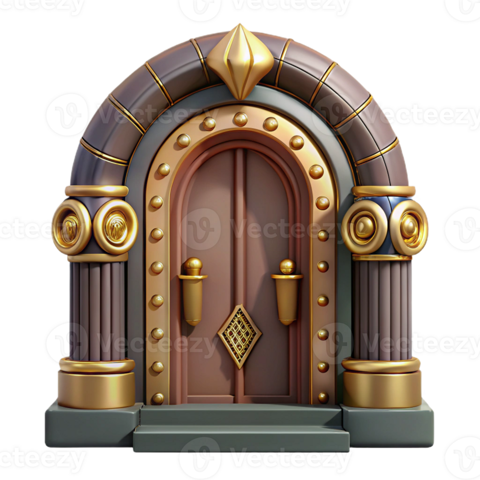 fascinating artistic Art Deco doorway, ornate carvings, brass hardware with Transparent Background crisp png