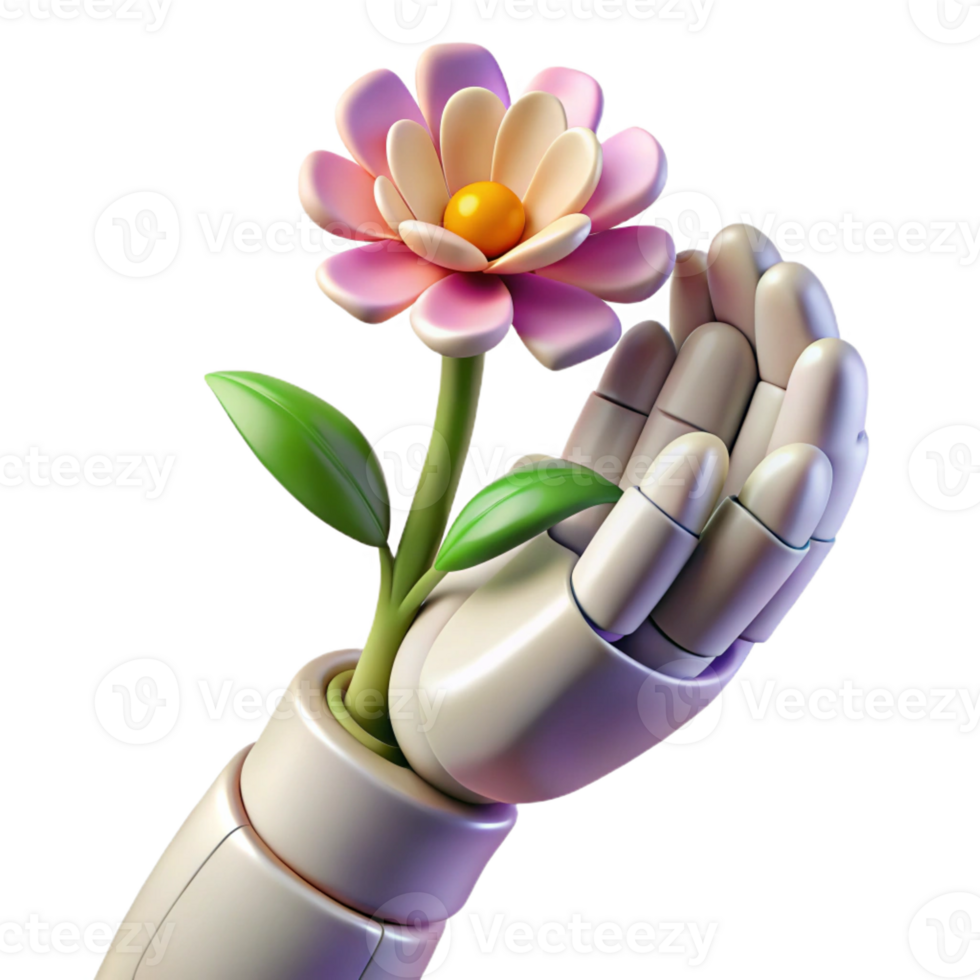 stunning traditional A Robotic Hand Holding a Delicate Flower 4K png