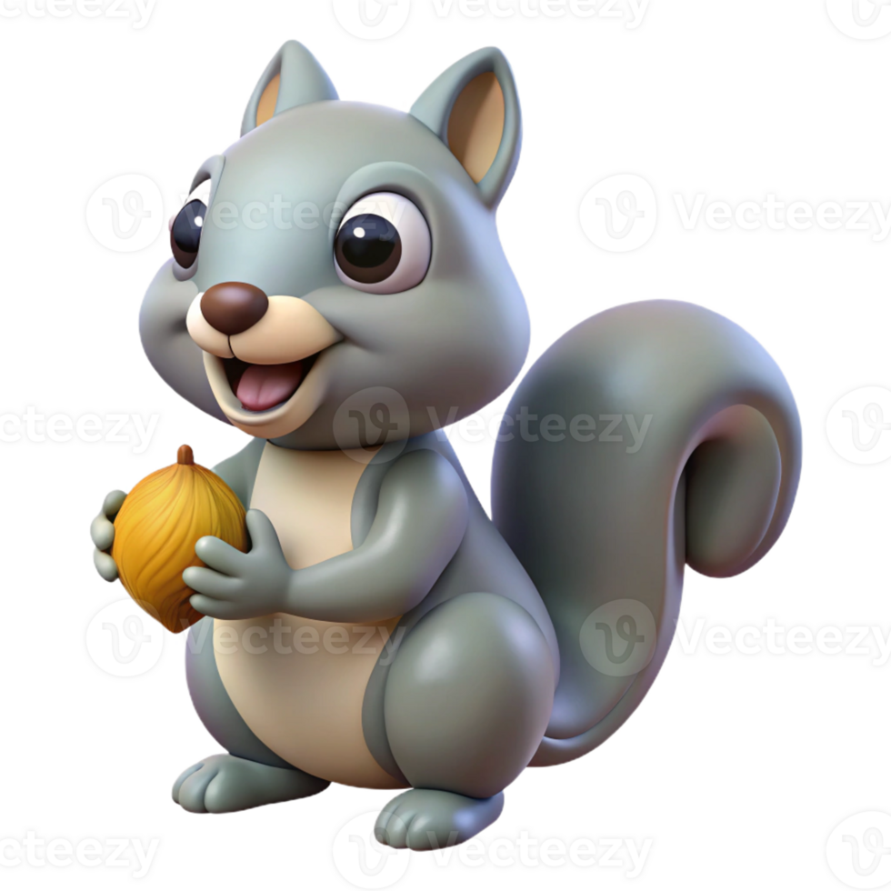 glorious intense minimalist Squirrel, gray, holding nut, with Transparent Background precision png