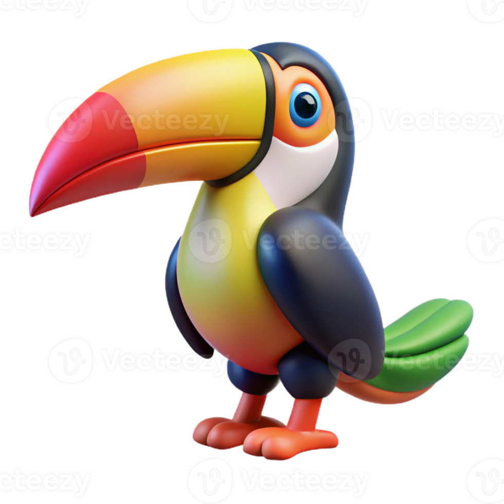 exquisite tropical Toucan, colorful beak, perched, with Transparent Background precision png