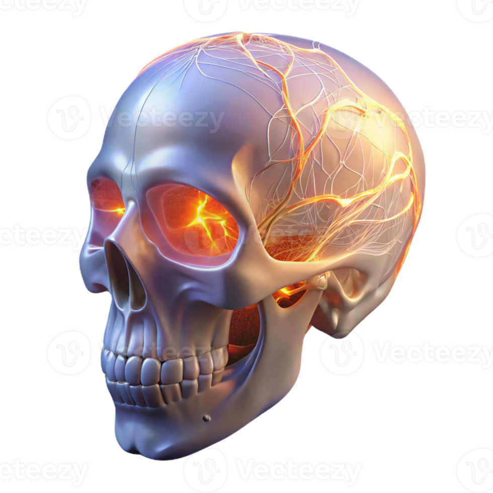 stunning artistic A Transparent Human Skull with Glowing 4K png