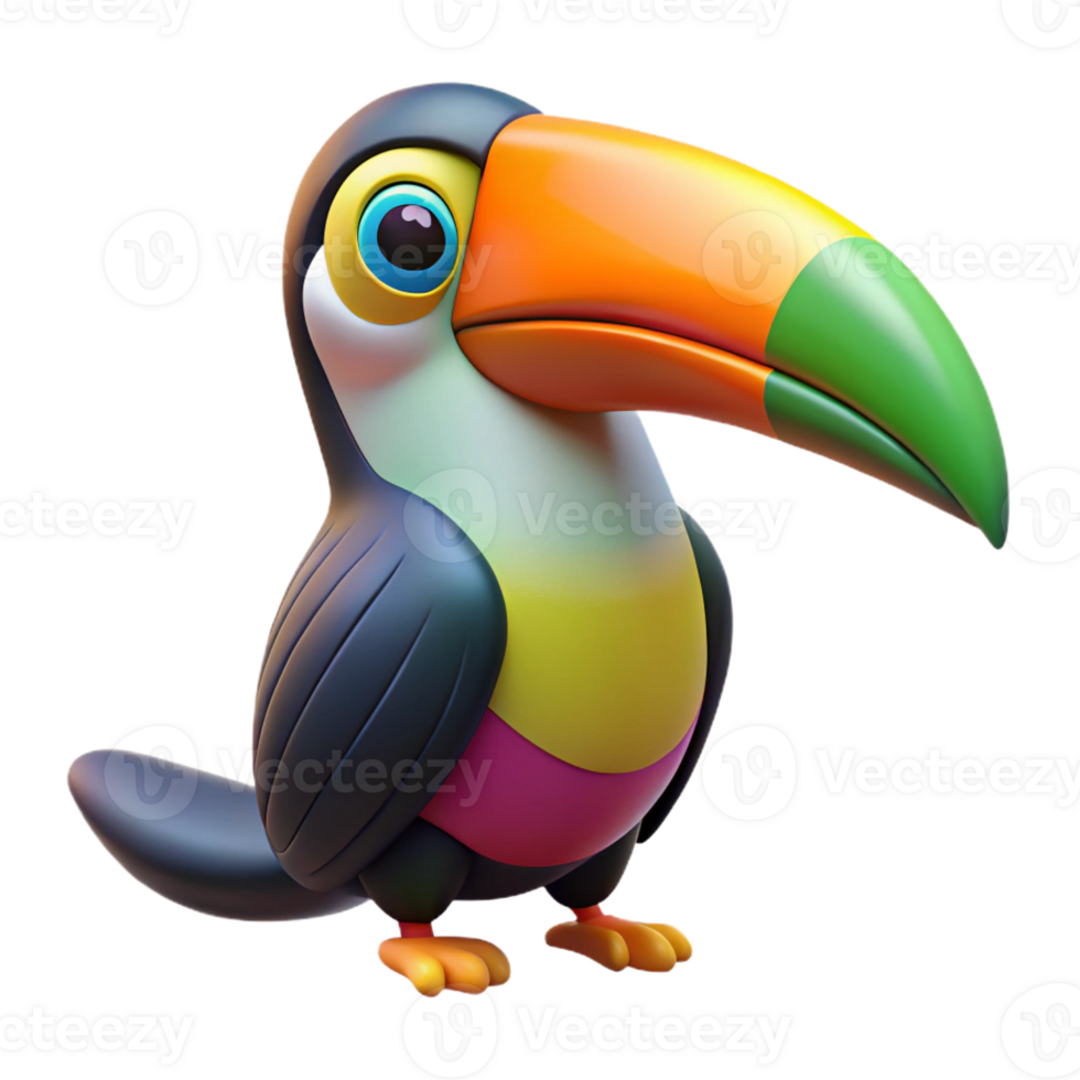sumptuous surreal Toucan, colorful beak, perched, with Transparent Background luxury png