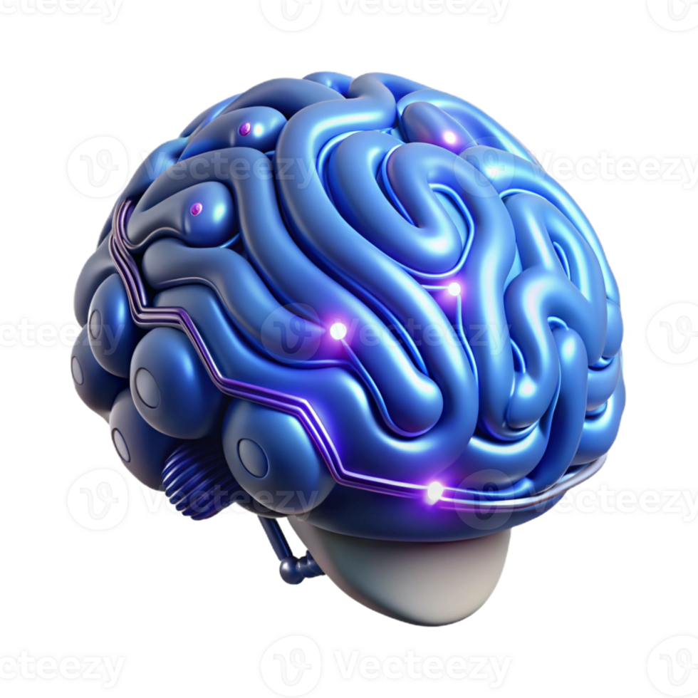iconic minimalist Cybernetic brain implant, glowing circuitry, intricate wiring with Transparent Background museum quality png
