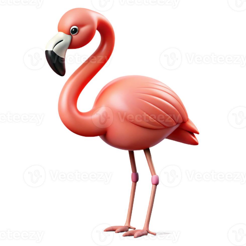 dynamic stunning Flamingo, pink, standing on one leg, with Transparent Background museum quality png