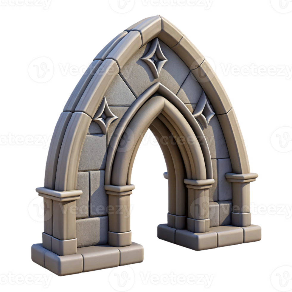 hypnotic romantic elegant Gothic arch, stone, cathedral architecture with Transparent Background sharp png