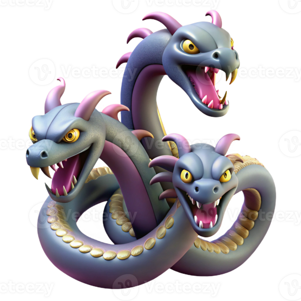 passionate elegant Hydra, multi-headed serpent with Transparent Background precision png