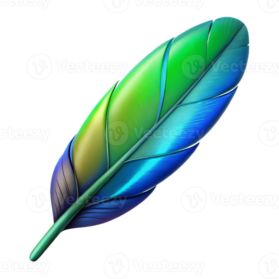 passionate alluring Photorealistic, isolated cutout of a single hyper-specific hummingbird feather, iridescent green and blue with Transparent Background detailed png