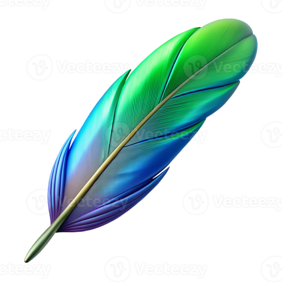inspired urban Photorealistic, isolated cutout of a single hyper-specific hummingbird feather, iridescent green and blue with Transparent Background genuine png