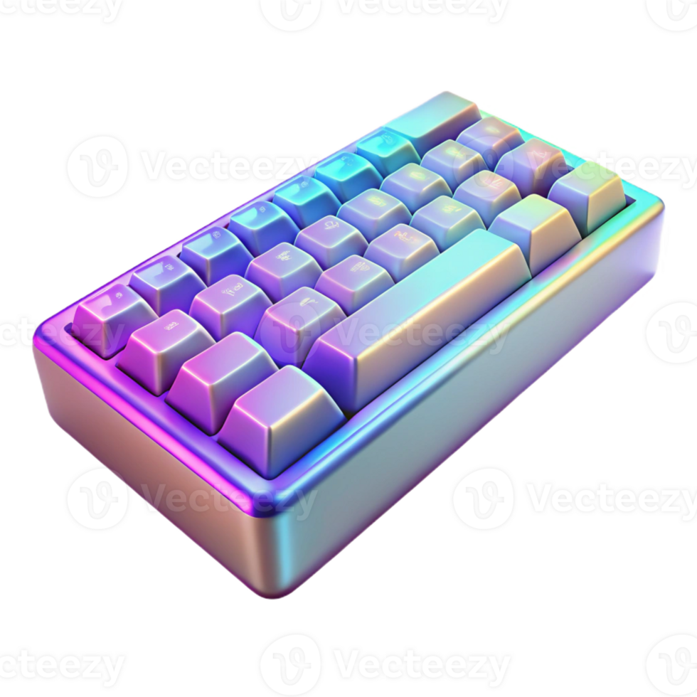 mesmerizing standout Photorealistic, ultra-detailed, hyper-specific professional render of a single, isolated, futuristic holographic keyboard, isolated cutout with Transparent Background png