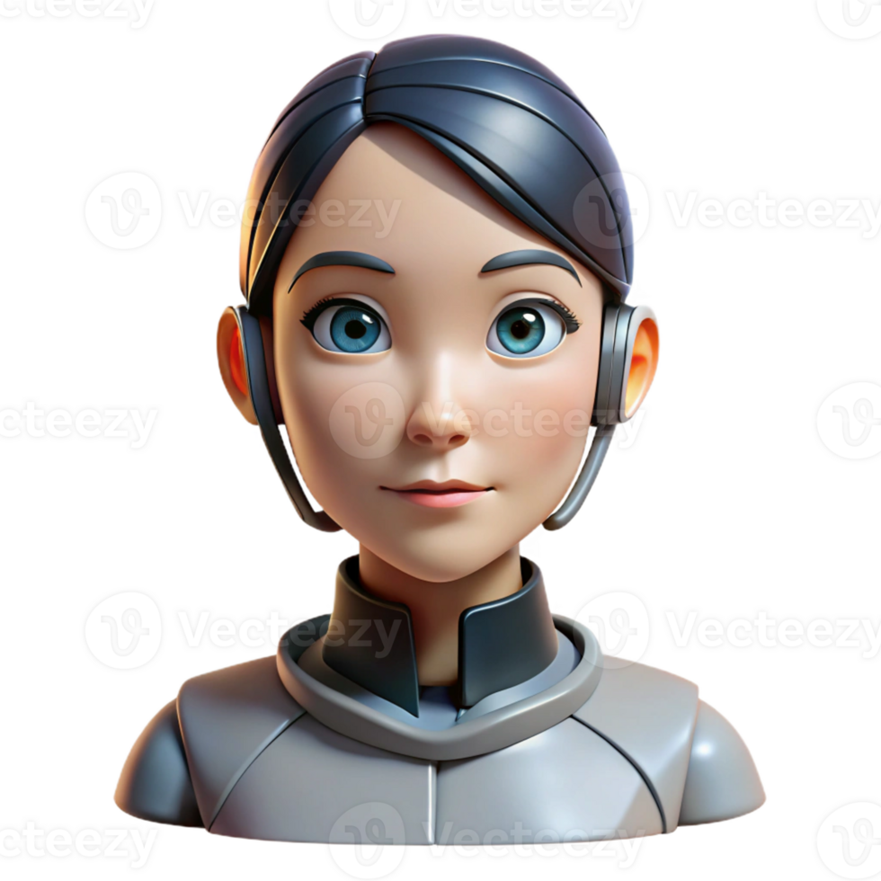 exceptional rustic Robot head, female android, realistic skin with Transparent Background luxury png