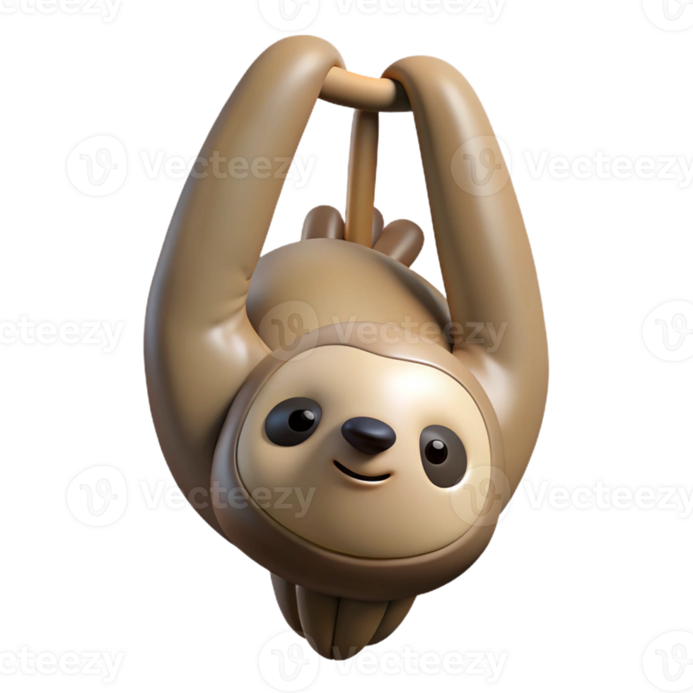nostalgic hypnotic Sloth, three-toed, hanging upside down, with Transparent Background artisan png
