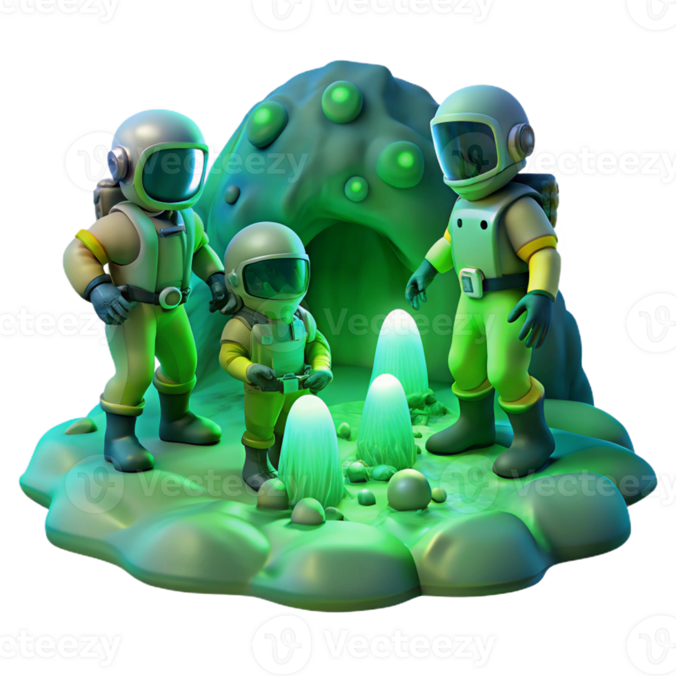 wonderful classic A Group of Astronauts Explore a Cave on 4K png