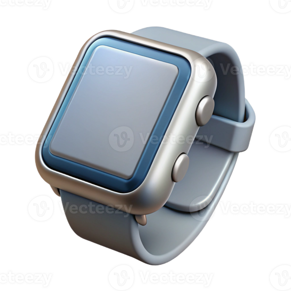 stunning celebrated Hyper-specific, concept art style, isolated cutout of a single, sleek, silver smartwatch with a blank screen with Transparent Background png