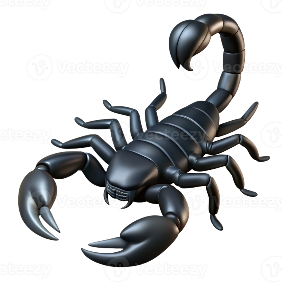 striking geometric Scorpion, black, tail raised, with Transparent Background impeccable png