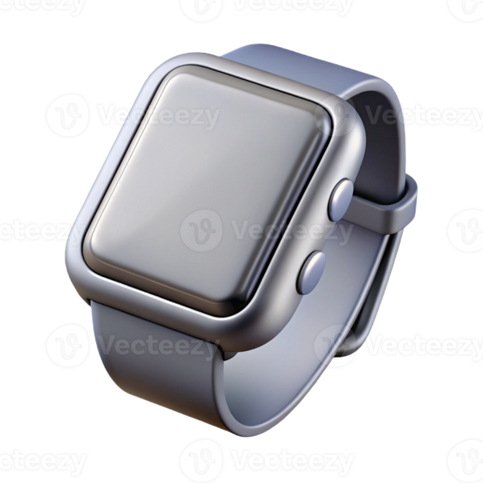 exquisite nostalgic minimalist Hyper-specific, concept art style, isolated cutout of a single, sleek, silver smartwatch with a blank screen with Transparent Background exclusive png