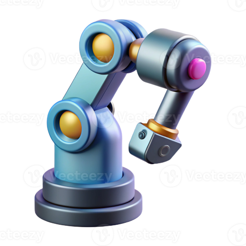 vibrant intense futuristic Isolated cutout, concept art style, hyper-specific illustration of a single, futuristic robotic arm with Transparent Background 8K png