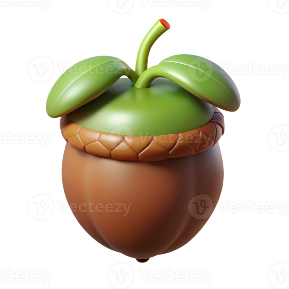 exceptional tropical Concept art style, ultra-detailed, hyper-specific isolated cutout of a single sprouting acorn with visible root with Transparent Background museum quality png