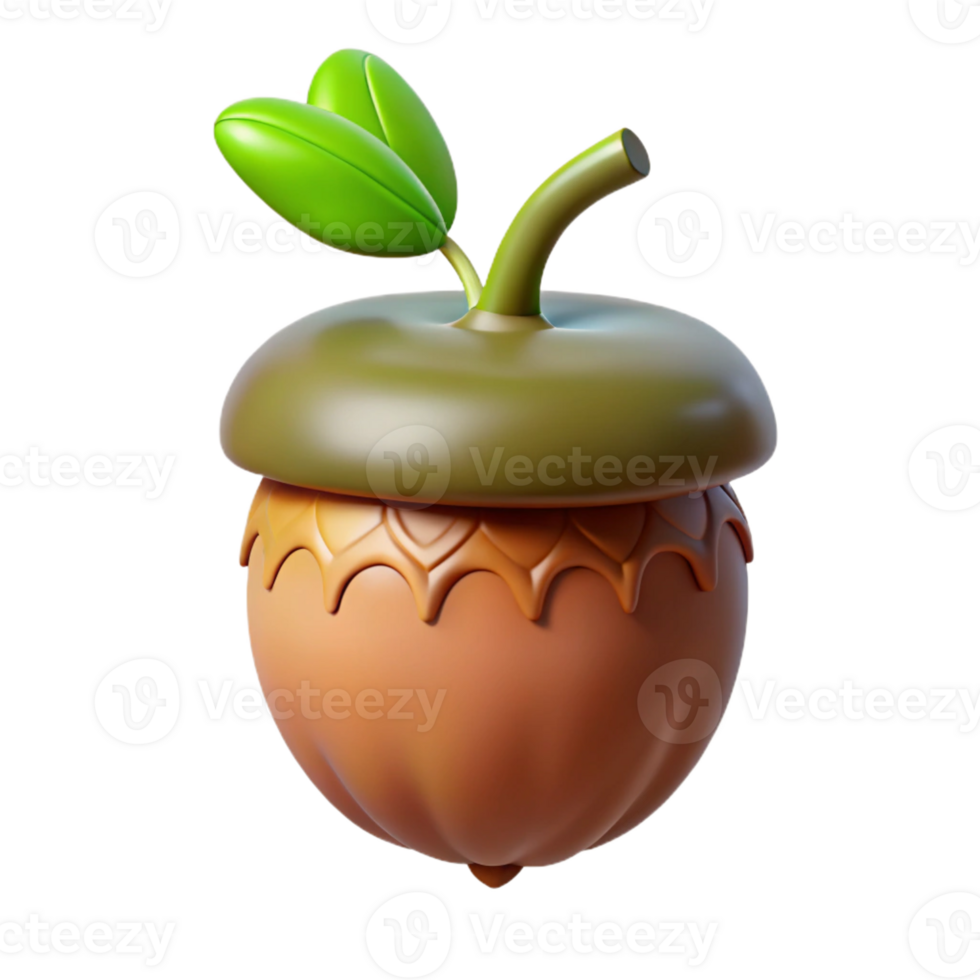 iconic classic Concept art style, ultra-detailed, hyper-specific isolated cutout of a single sprouting acorn with visible root with Transparent Background expertly shot png