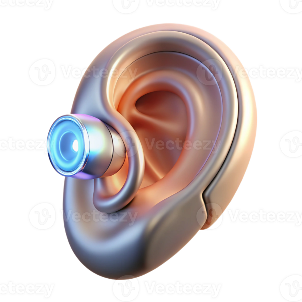 calm glorious Cybernetic ear implant, small, sleek design, glowing indicator with Transparent Background luxury png