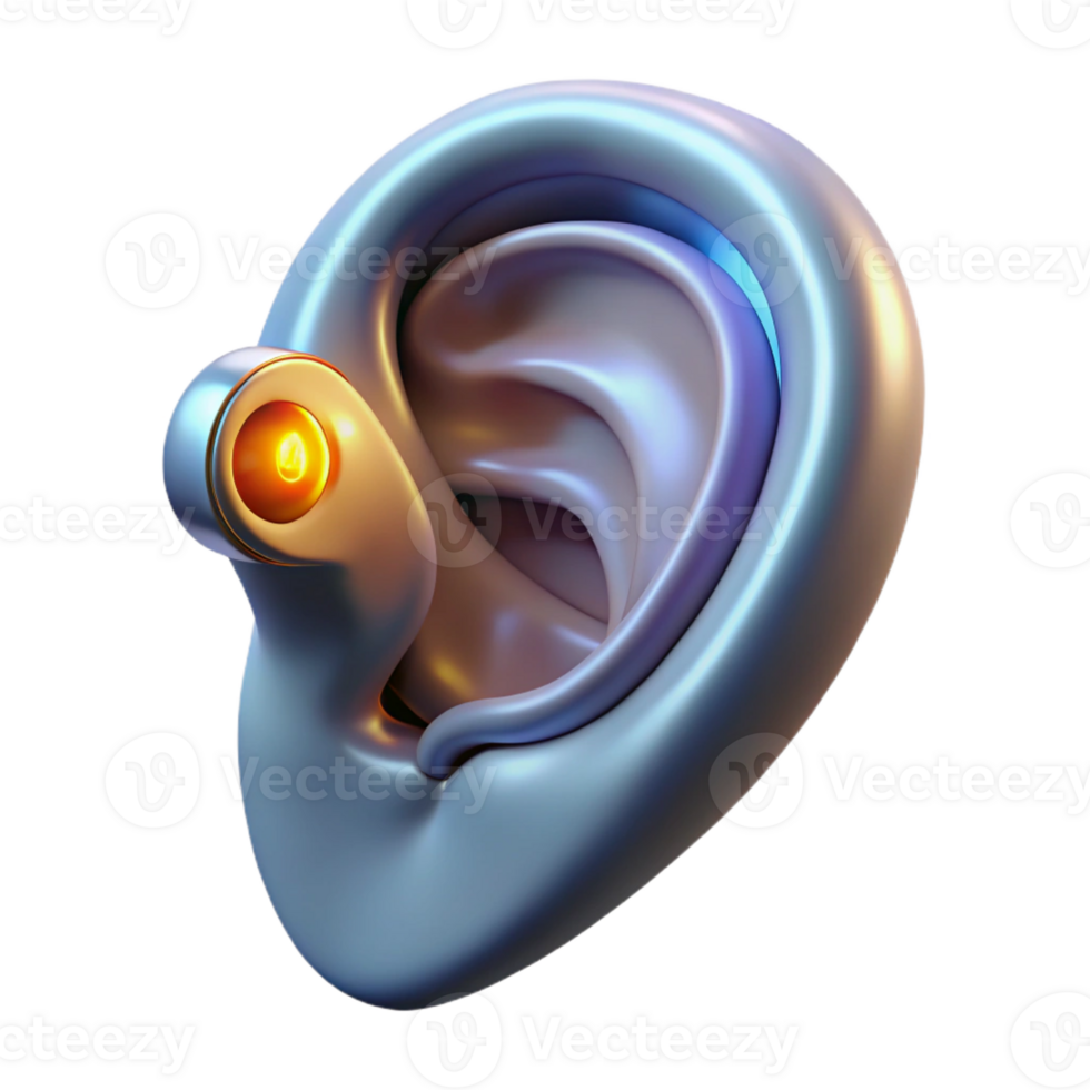 wonderful modern Cybernetic ear implant, small, sleek design, glowing indicator with Transparent Background expertly shot png