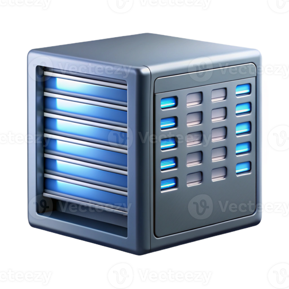 captivating exemplary Ultra-detailed, photorealistic professional render of a single, isolated server rack unit with blinking LEDs, isolated cutout with Transparent Background png