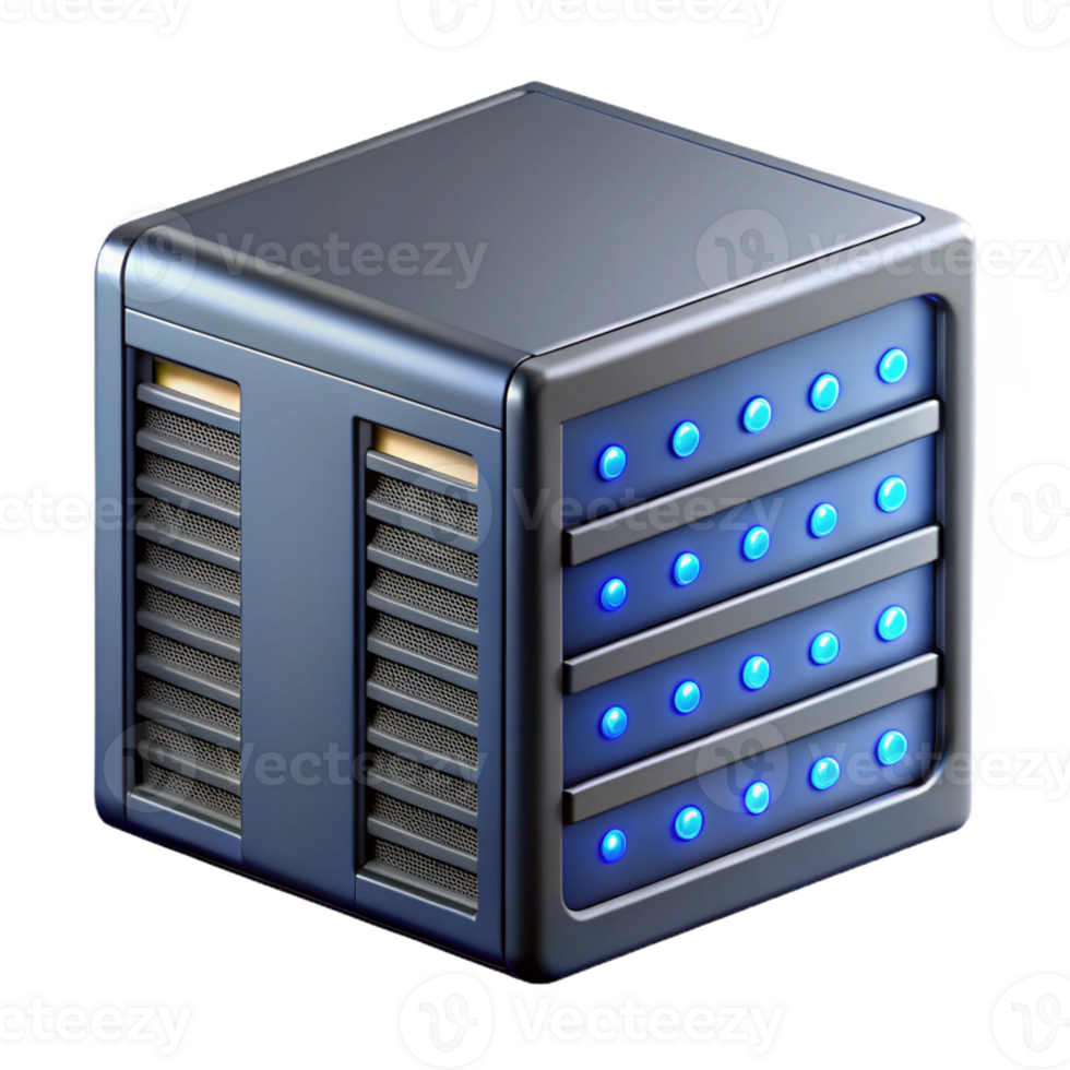 playful hypnotic Ultra-detailed, photorealistic professional render of a single, isolated server rack unit with blinking LEDs, isolated cutout with Transparent Background exclusive png