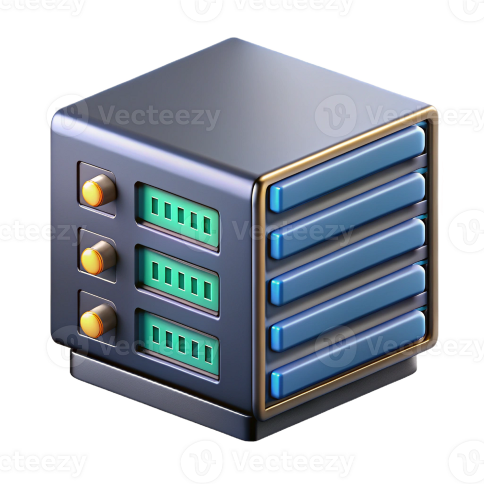 unparalleled futuristic Ultra-detailed, photorealistic professional render of a single, isolated server rack unit with blinking LEDs, isolated cutout with Transparent Background elite png