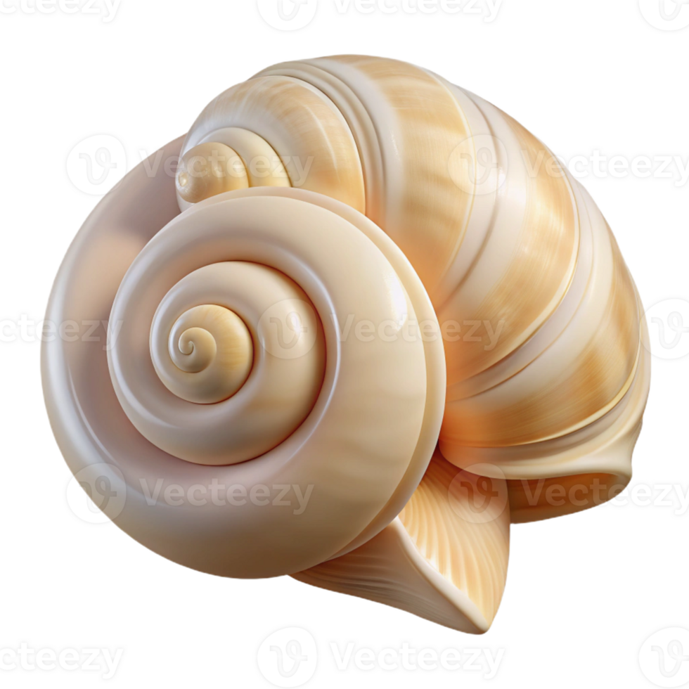 timeless geometric Ultra-detailed, photorealistic, isolated cutout of a single, perfect spiral seashell, white and cream colored with Transparent Background museum quality png