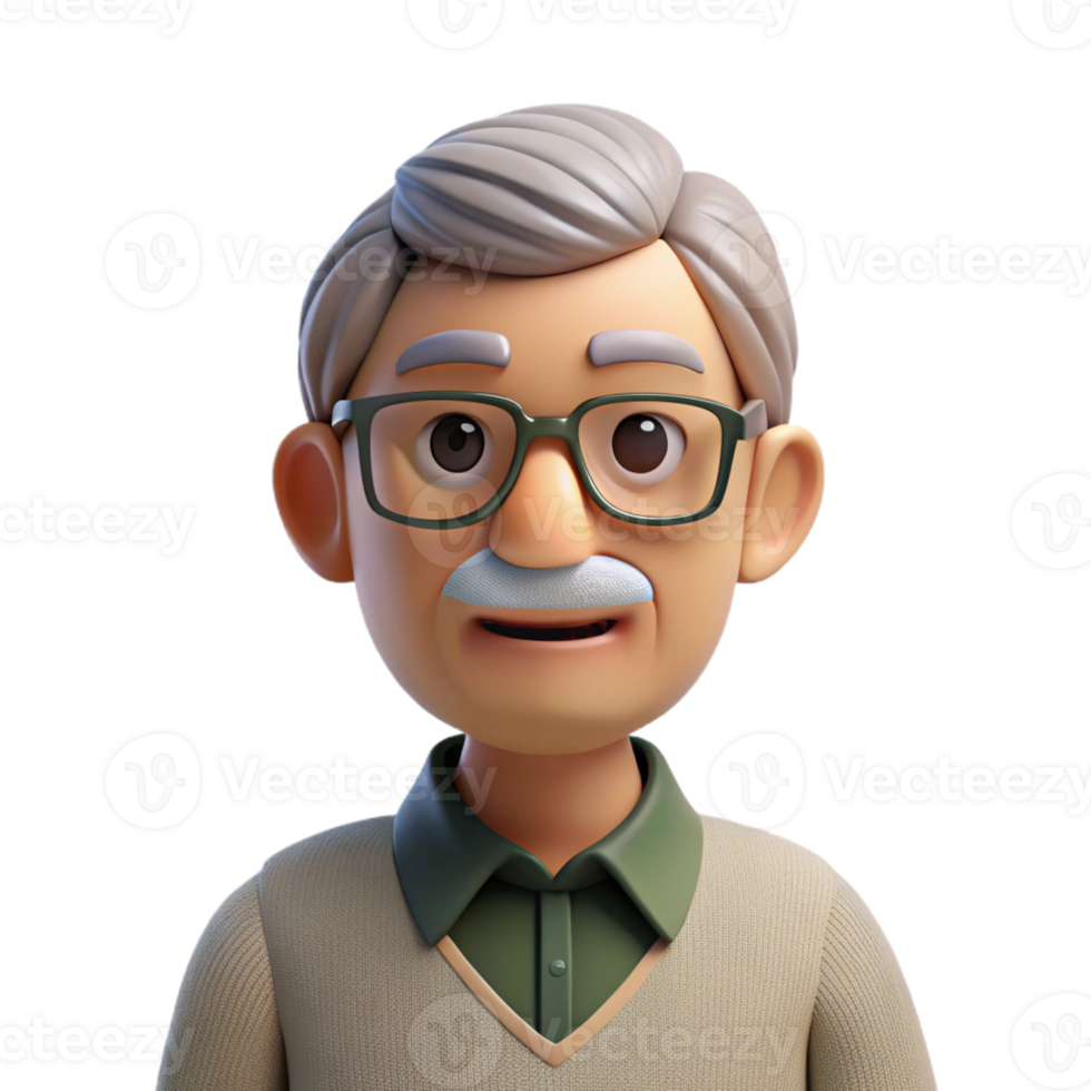 extraordinary classic Thoughtful older man with glasses, senior portrait, with Transparent Background fine detail png