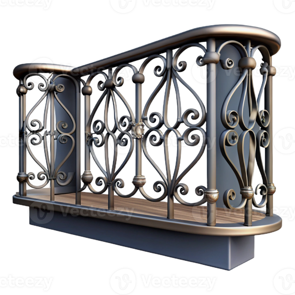 breathtaking futuristic Balcony railing, wrought iron, intricate design with Transparent Background genuine png