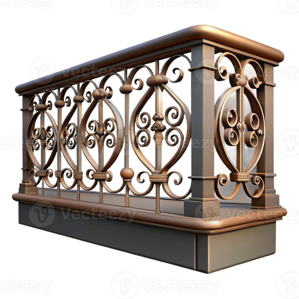 harmonious hypnotic Balcony railing, wrought iron, intricate design with Transparent Background detailed png